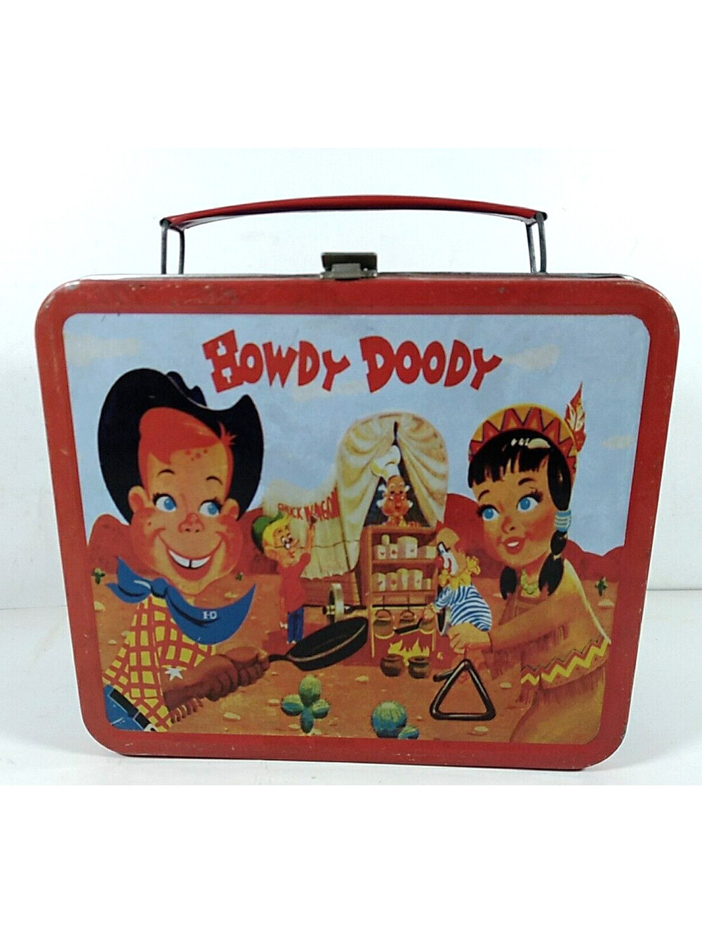 vtg Howdy Doody Metal LunchBox Western Cowboy Wagon Prop Buffalo Bill Decor 1995